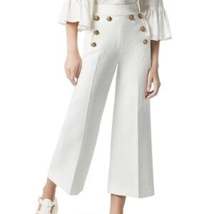 Smythe White Nautical Jacquard Cropped Pants with Button Accents